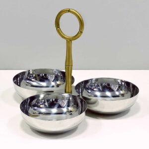 اردوخوری تنقلات سه تایی استیل دسته دار